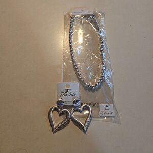 16 ", 8 mm silver bead necklace & silver heart earring set